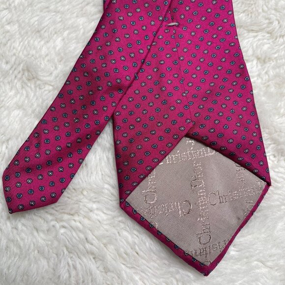 Christian Dior Men's Pink Geometric Paisley Print Tie One Size - Picture 3 of 6